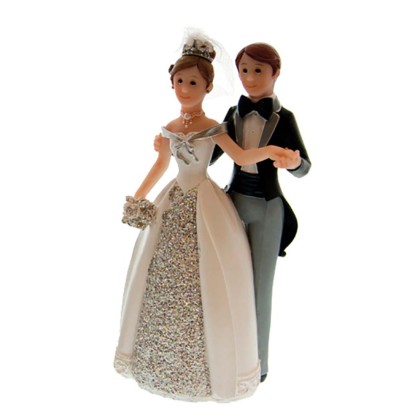 Сватбена фигурка - Двойка с брокат 14см - модел 2