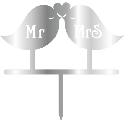 Връх за торта "Мистър § Мисис - влюбени гълъбчета" - сребърен