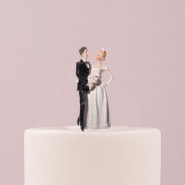 Сватбена фигурка - Двойка с букет 12см