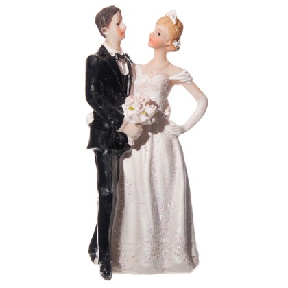 Сватбена фигурка - Двойка с букет 12см