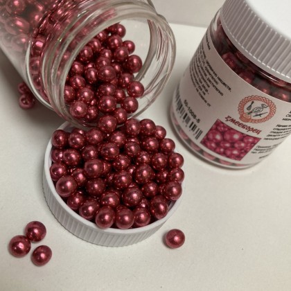 Захарна поръска "Перли" 5мм - розови - 50гр