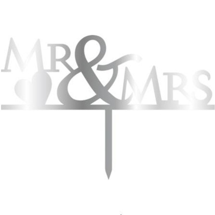 Връх за торта "Мистър § Мисис" - сребърен