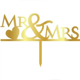 Връх за торта "Мистър § Мисис" - златен